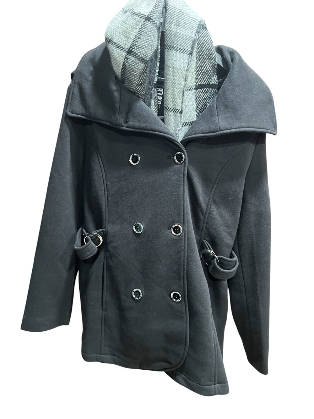 d.e.t.a.i.l.s INT. New women’s black coat in a size large. Scarf as well.